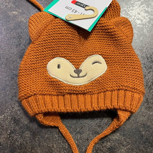 Baby set hat and gloves new, brick red with fleece lining