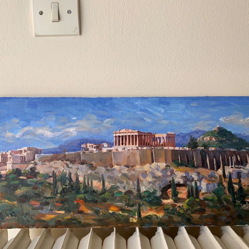 Acropolis painting new, oil on canvas 21x49
