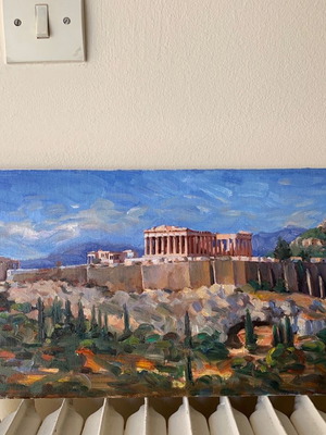 Acropolis painting new, oil on canvas 21x49