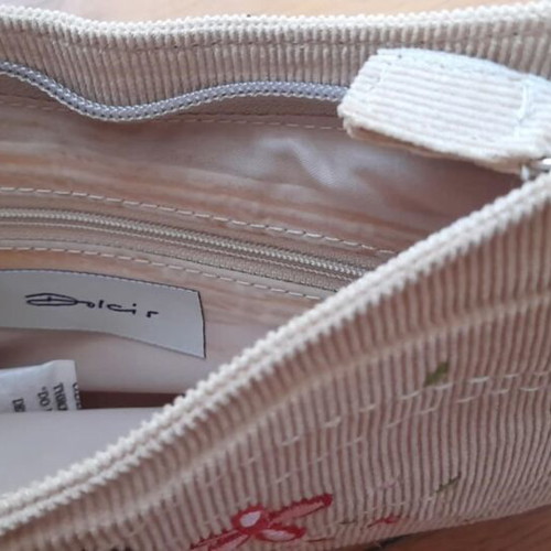 Dolcis beige corduroy shoulder bag new with embroidery