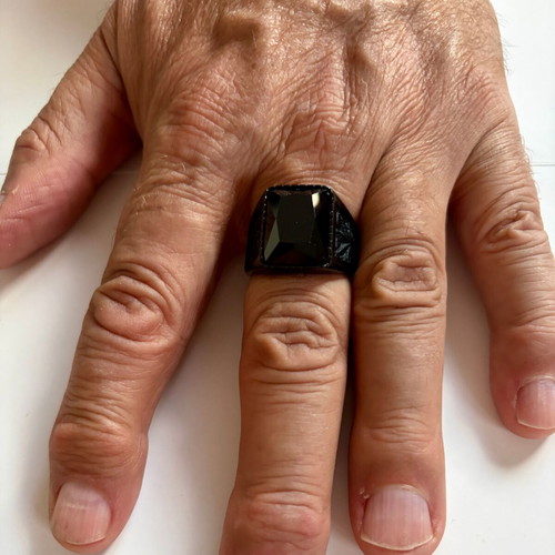 Black Crystal Signet Ring brand new, palm leaf design, 316L stainless steel