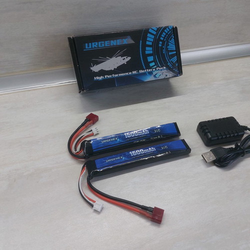 Urgentex Li-Po Battery Pack 7.4V 2S 1500mAh 35C with Dual USB Charger new