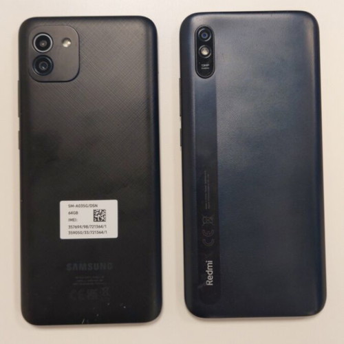 Samsung Galaxy A03 and Xiaomi Redmi 9A phones used, charging issue