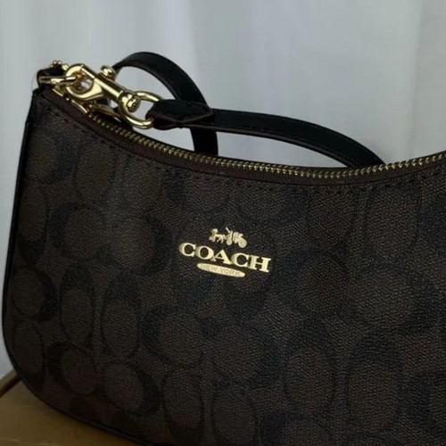 Coach Teri shoulder bag in signature canvas, brown/black