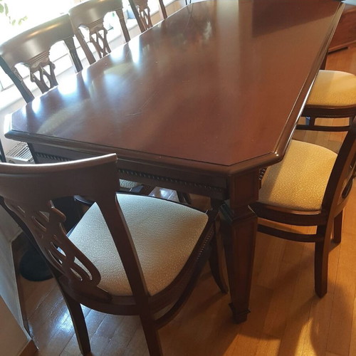 Walnut dining set with 6 chairs, extendable table