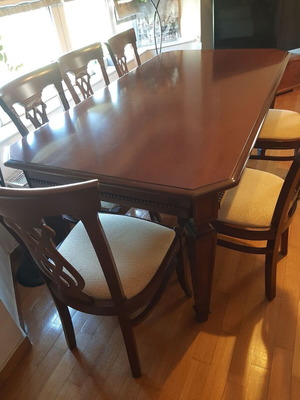 Walnut dining set with 6 chairs, extendable table