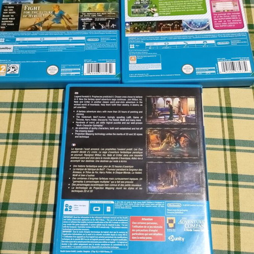 Nintendo Wii U games used, Zelda Breath of the Wild, Super Mario Bros U, The Book of Unwritten Tales 2