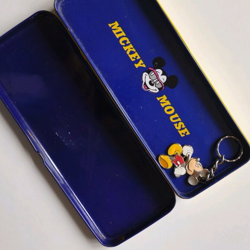 Mickey Mouse metal pencil case from the 90s used with keychain