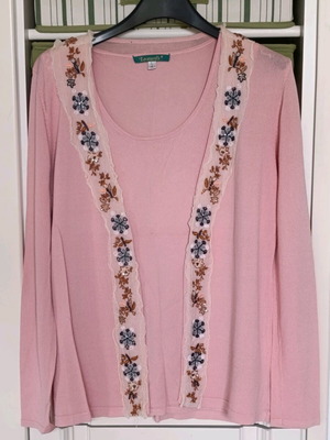 Set jacket and blouse used, pink, long-sleeve jacket with sleeveless blouse