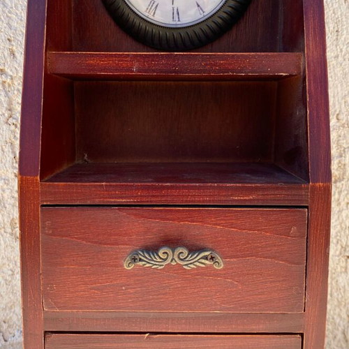Vintage wooden jewelry box with clock, used, brown