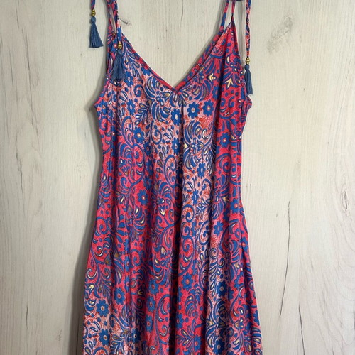 Long colorful dress new, with golden details, one size