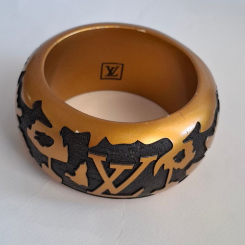 Louis Vuitton Leopard Monogram Wood Lacquer Bangle Bracelet used, black gold