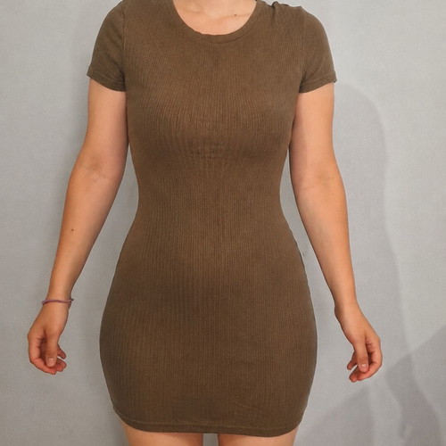 Khaki short ribbed dress