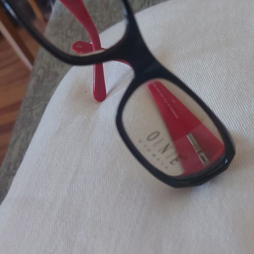 Italian handmade eyeglasses used, black front red arms
