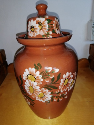 Ceramic sweet jar new 1970 handmade painted from Sifnos