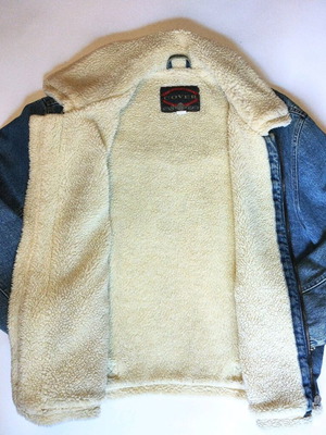 Men's vintage Cover denim jacket with fur used, blue XL