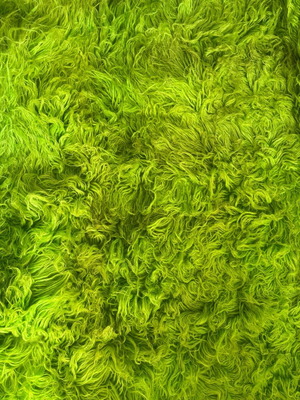Handmade heavy wool flokati in excellent condition, green lettuce color