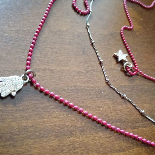 Triple long necklace Alive used with hand of Panagia charms