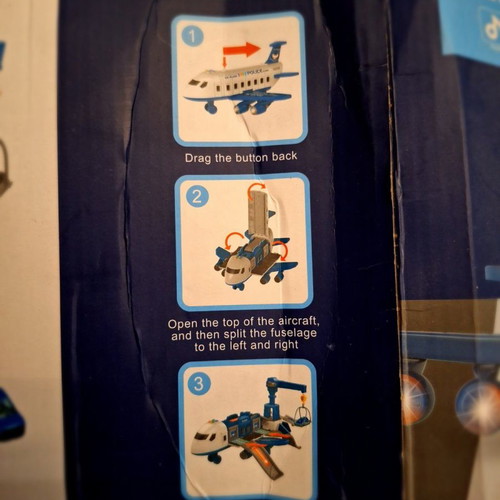 Airplane toy used with lights and sounds, transforms into station