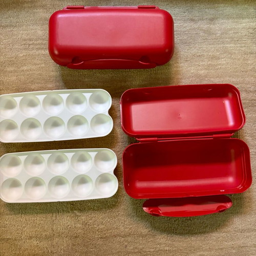 Tupperware egg holder set of 2 like new, red