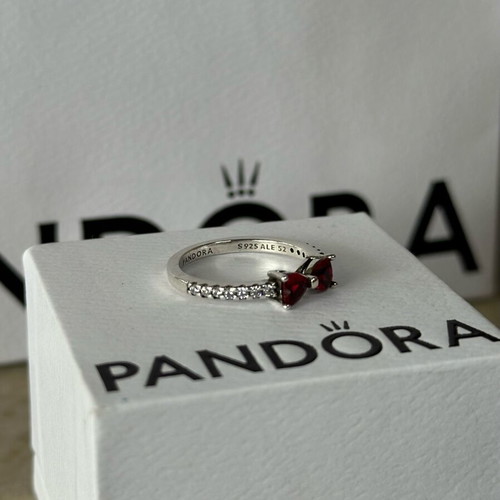 Pandora silver ring with red bow size 52 new