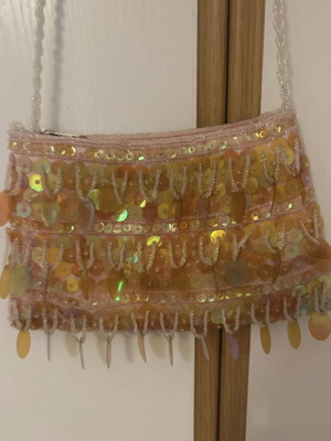 Shoulder bag used, beige and gold, spacious and comfortable