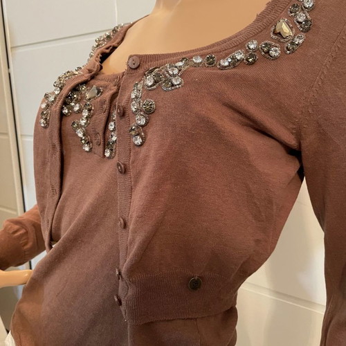 #OFFER  Relish Brown Knitted Blouse Jacket Round Buttons with Rhinestones Medium
