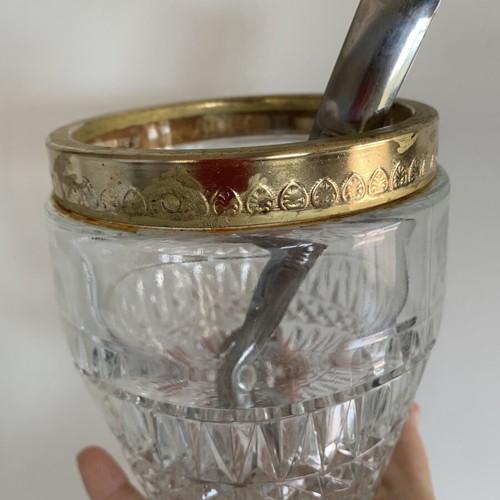 Vintage ice bucket Canada 70s crystal with gold rim