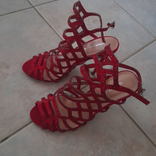Ideal Shoes red women's sandals with strass like new, size 36, heel 11.5cm