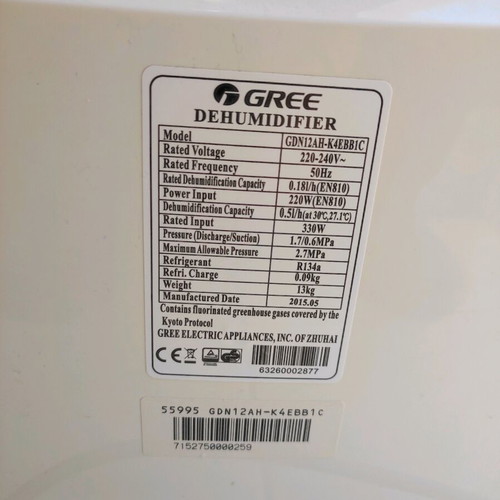 Gree dehumidifier used 12lt/24h with 4-liter tank
