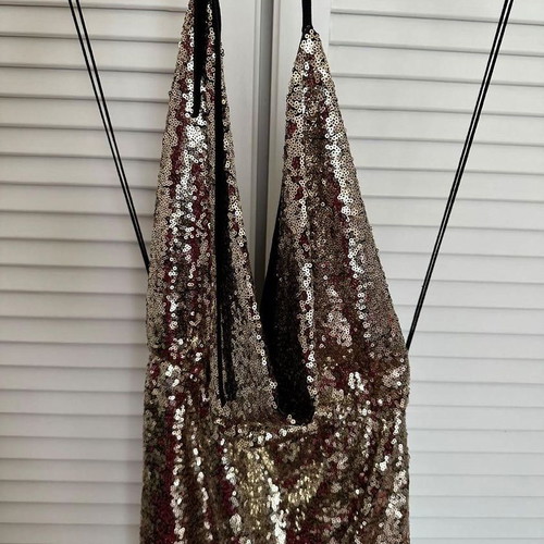 Mini dress draped gold sequin used, size S