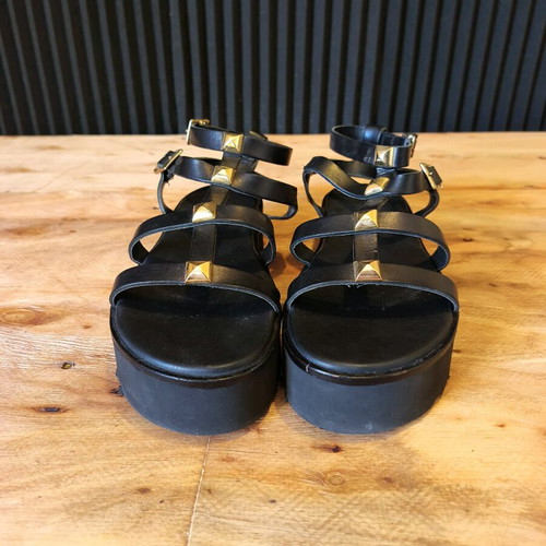 Sante leather platform sandals used, black with gold details, size 38