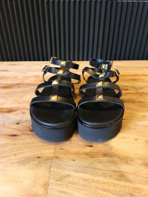 Sante leather platform sandals used, black with gold details, size 38