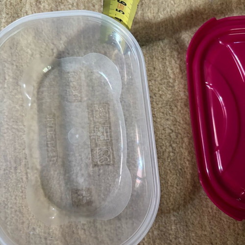 Oval food container used with fuchsia lid 20cm