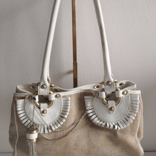Luana rattan and leather shoulder bag used, beige white