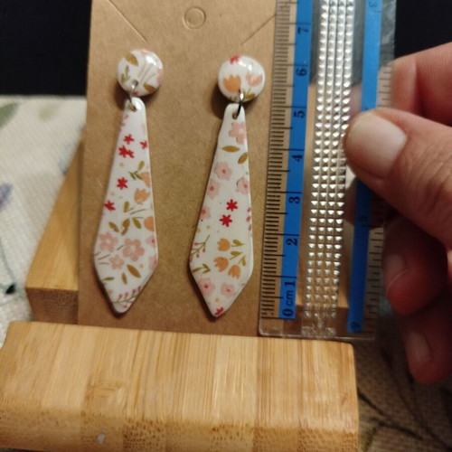 Handmade tie-shaped earrings colorful floral polymer clay new