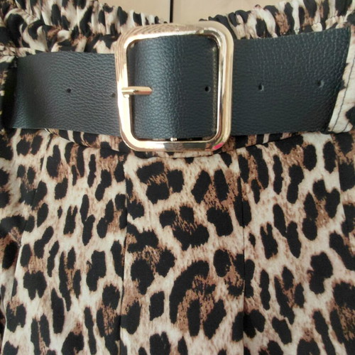 Leopard Print Wide Leg Pants with Belt One Size New