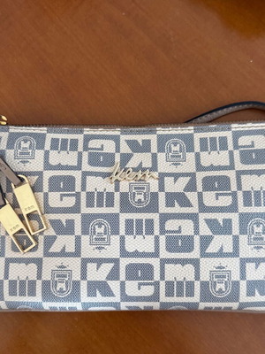 Kem clutch bag convertible to crossbody, beige and white