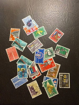 Helvetia Swiss stamps collection new, 1950s colorful designs