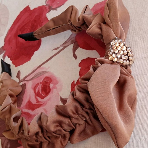 Handmade hairband new with crystals mocha brown