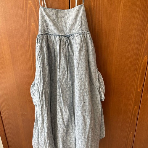 Collusion Broderie Babydoll Dress With Utility Pocket In Washed Blue Like New