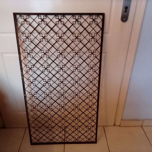 Antique wrought iron grille 1880-1930 used, wooden double door