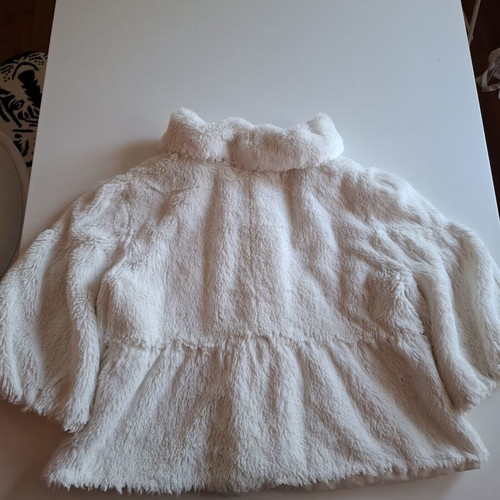 White fluffy coat with 3/4 sleeve, used, size L