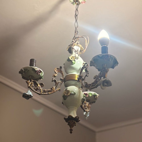 Vintage porcelain chandelier 3-light mint used