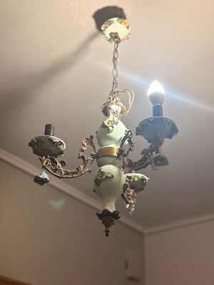 Vintage porcelain chandelier 3-light mint used