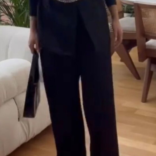 Black satin set Vassia Kostara like new, XL pants and ML shirt