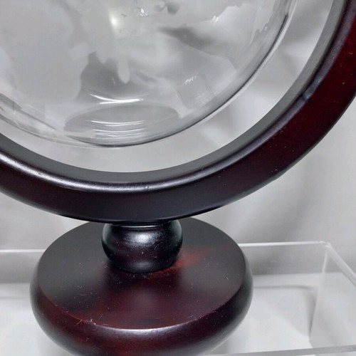 Glass Whiskey Liquor Globe Bar Decanter with Wooden Base