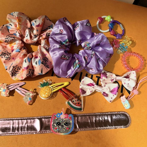 Various hair clips, barrettes and bracelet set