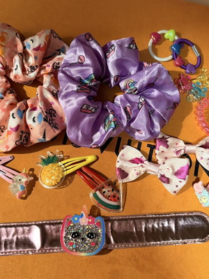Various hair clips, barrettes and bracelet set
