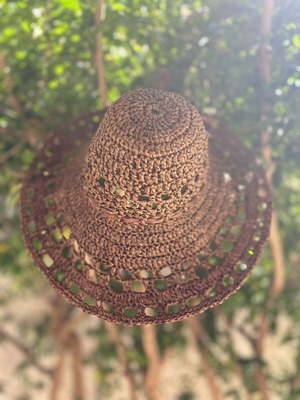 Handmade raffia straw hat brown size 52-53 made to order